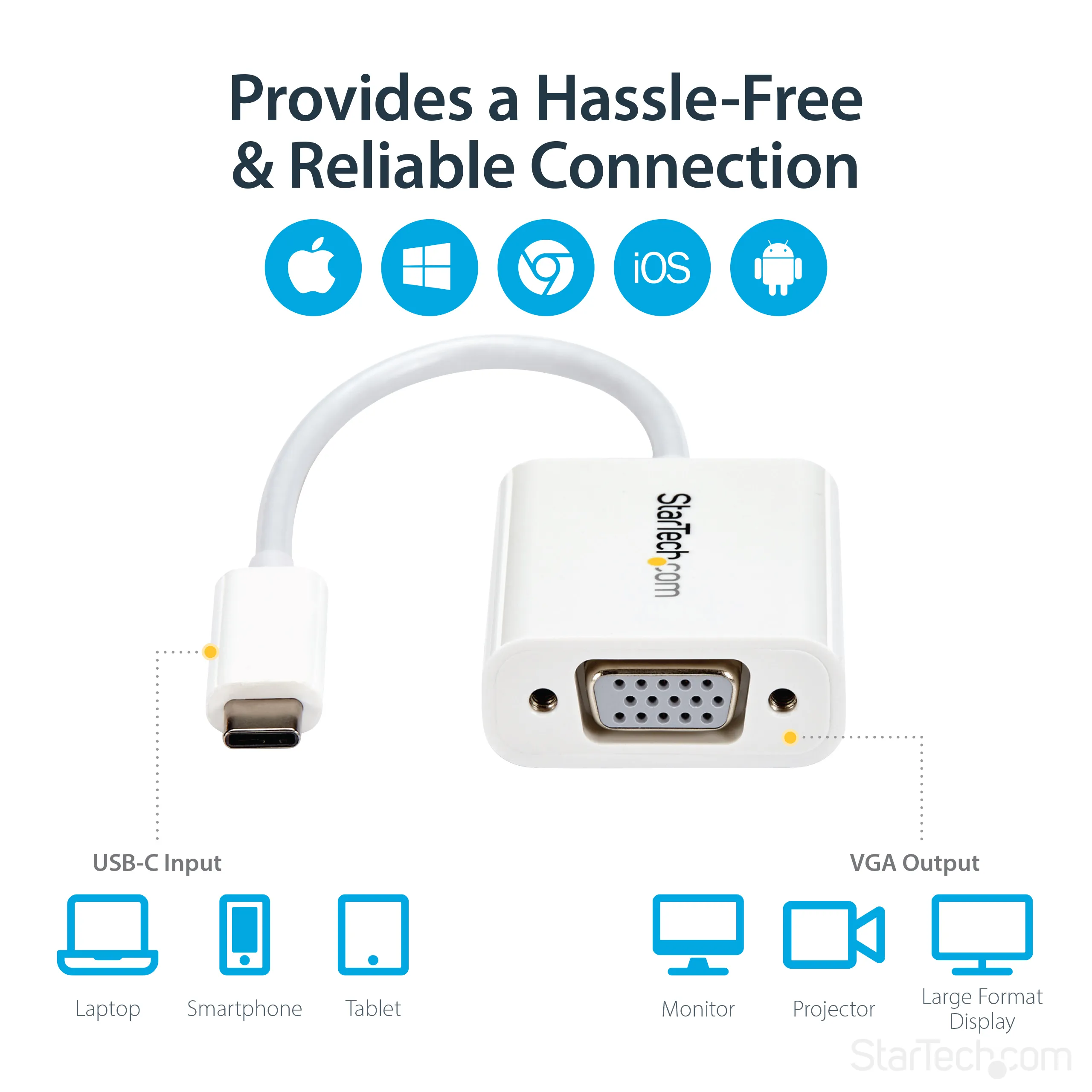 StarTech USB-C to VGA Adapter - adapter, Svart