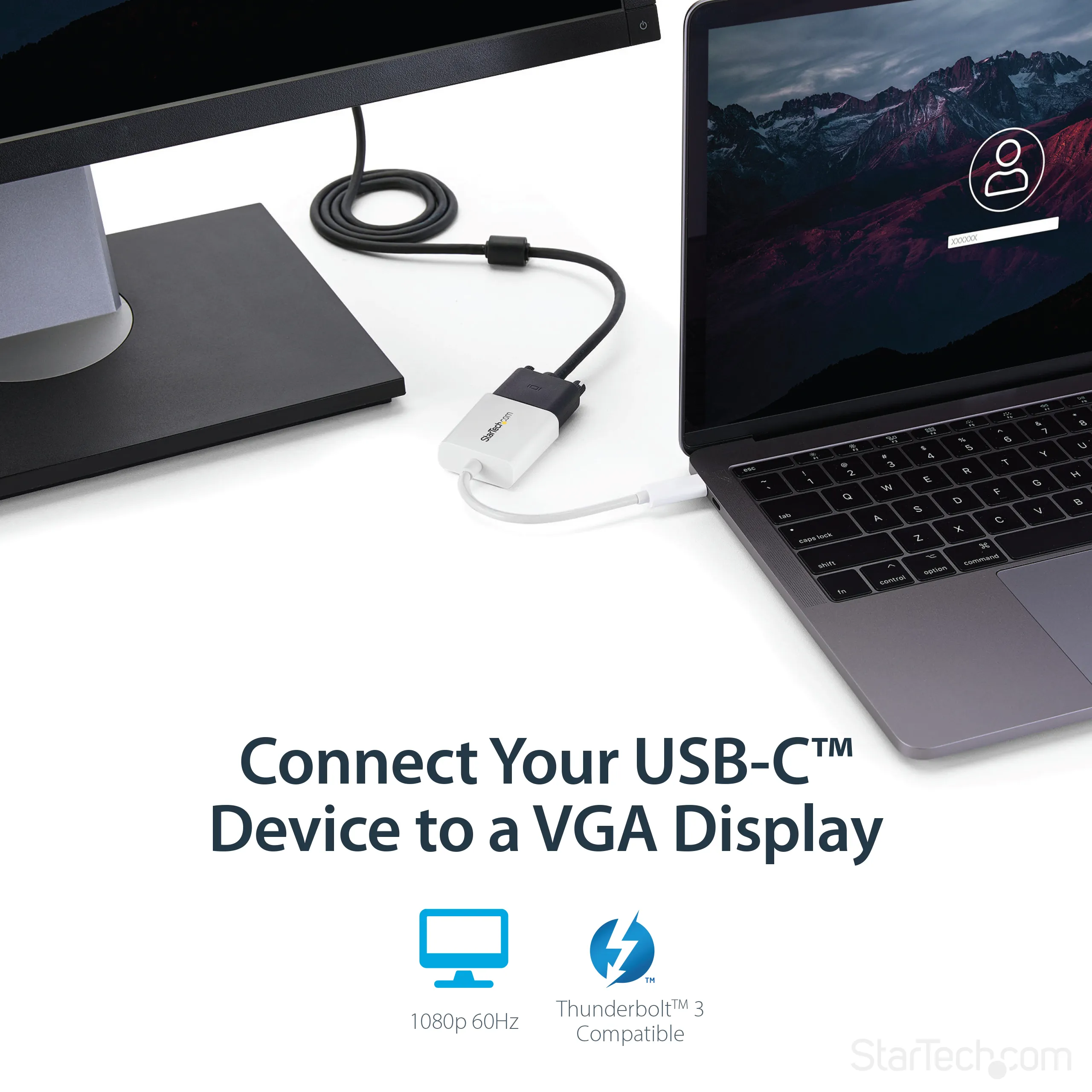 StarTech USB-C to VGA Adapter - adapter, Svart