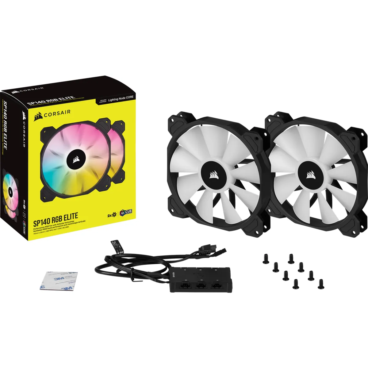 Corsair iCUE SP140 RGB ELITE, 140mm, PWM, Hydraulic Bearing, RGB Fan Kit, 2-pack, Black