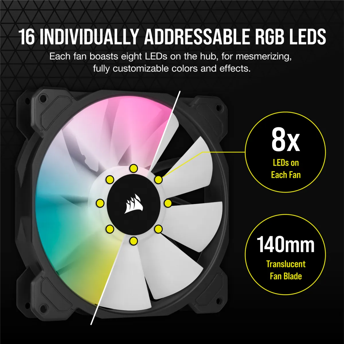 Corsair iCUE SP140 RGB ELITE, 140mm, PWM, Hydraulic Bearing, RGB Fan Kit, 2-pack, Black