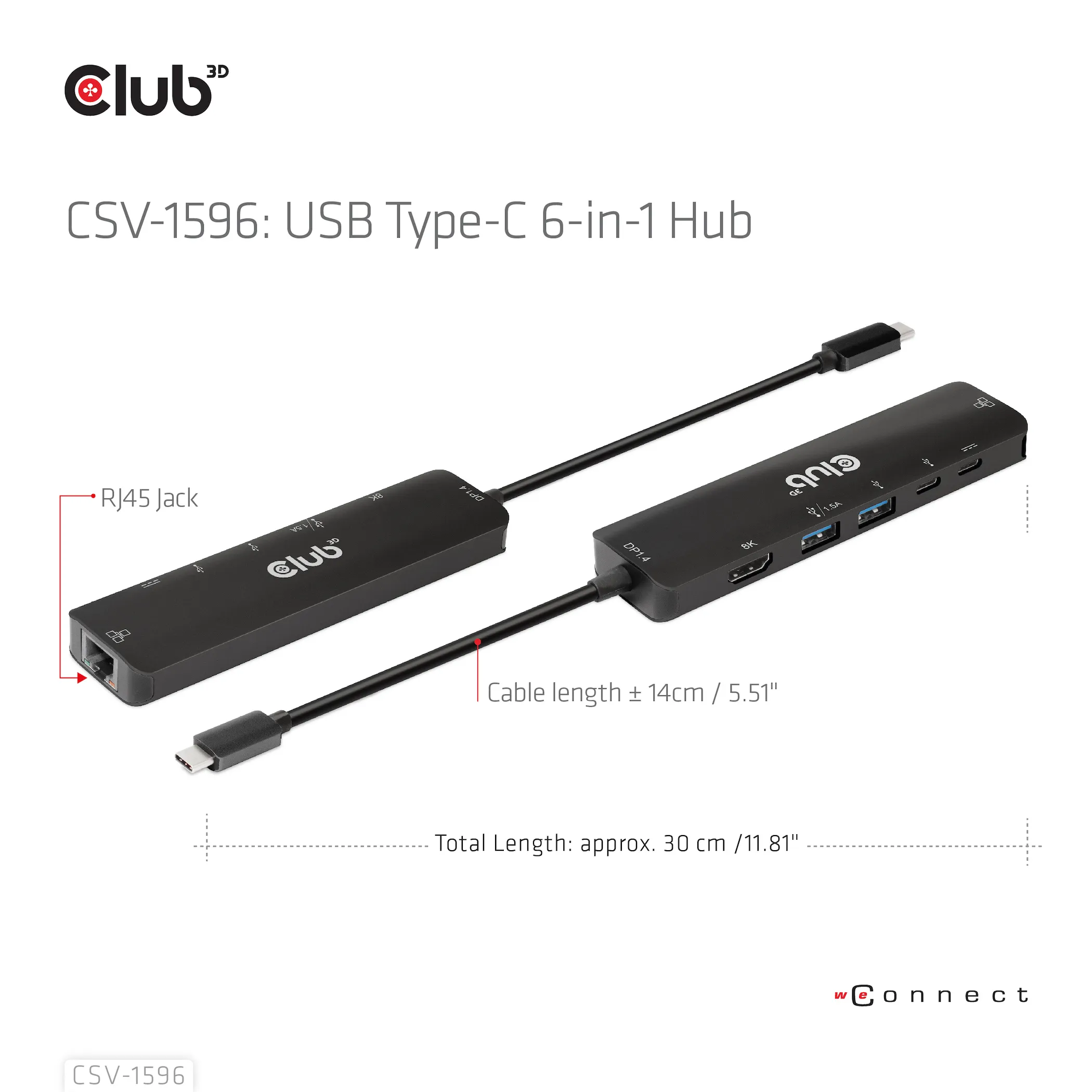 Club 3D 3.1 Gen1 USB-C 6-in-1 - hub, Black