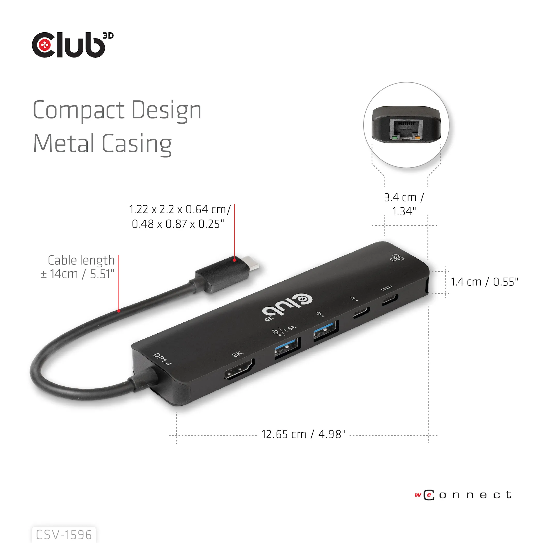 Club 3D 3.1 Gen1 USB-C 6-in-1 - hub, Black