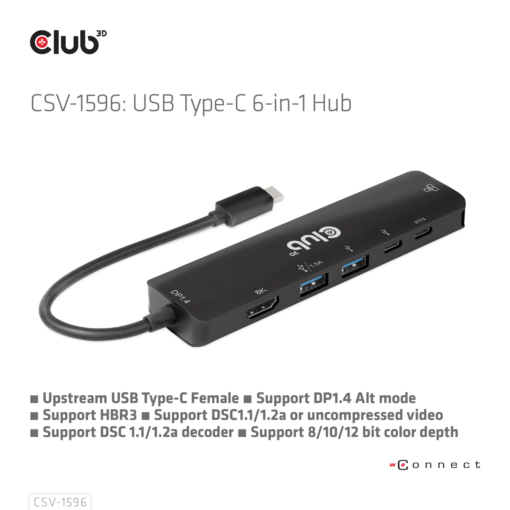 Club 3D 3.1 Gen1 USB-C 6-in-1 - hub, Black