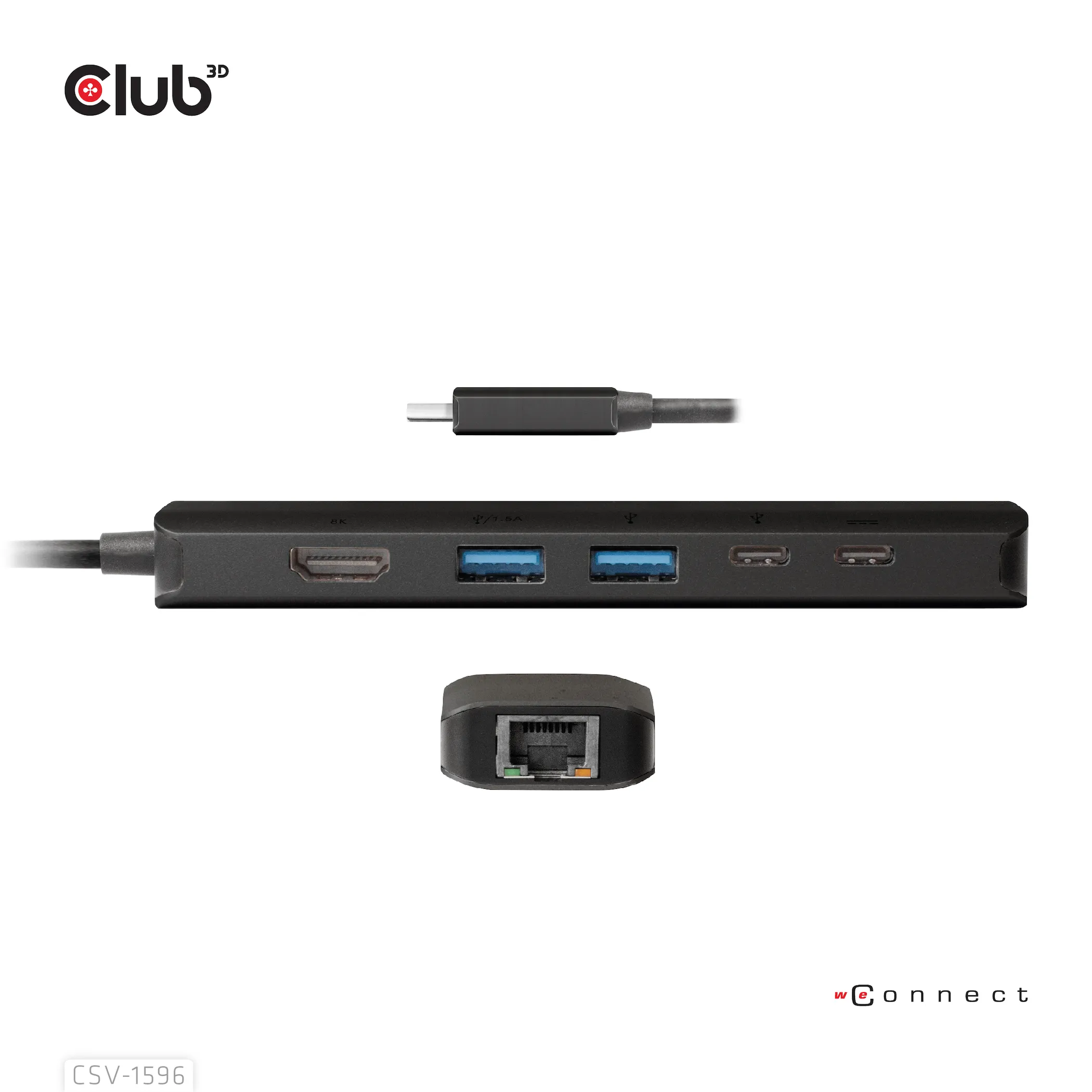 Club 3D 3.1 Gen1 USB-C 6-in-1 - hub, Black