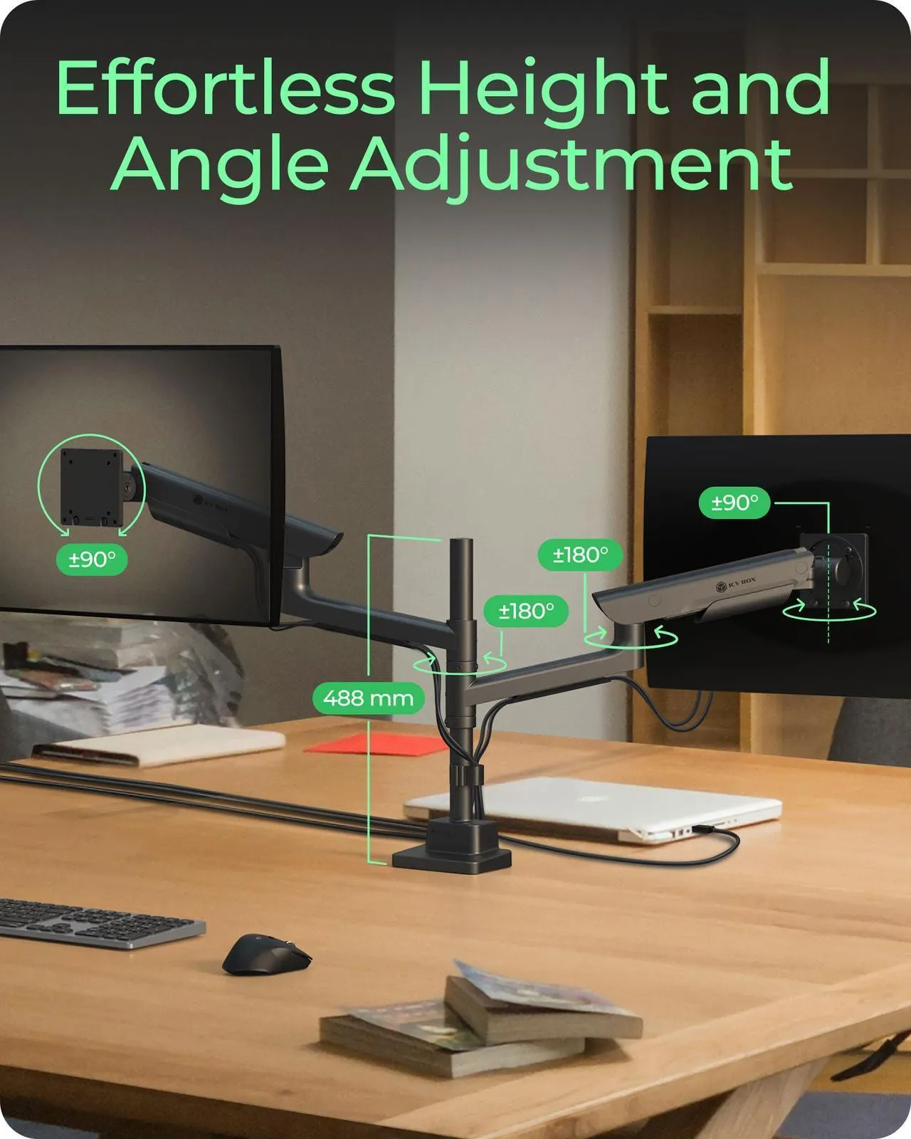 ICY BOX IB-MS702-T Desk Mount, for 2 monitors, 24-57", with gas spring, 54kg, VESA 75/100, Black