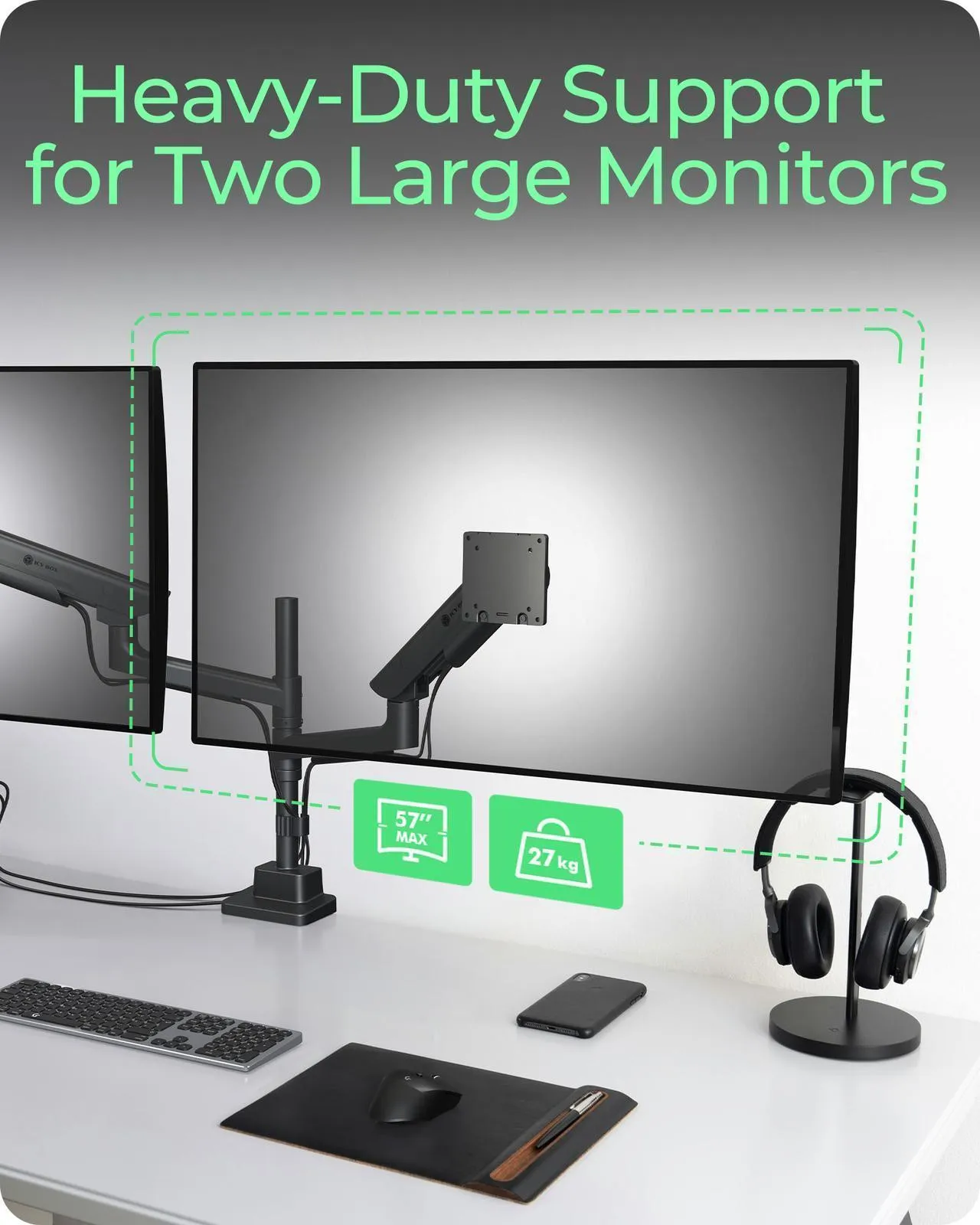 ICY BOX IB-MS702-T Desk Mount, for 2 monitors, 24-57", with gas spring, 54kg, VESA 75/100, Black