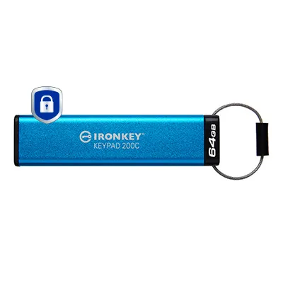 Kingston IronKey Keypad 200C, AES-256 64GB USB-C 3.2 Gen 1x1 - memory stick, Blue