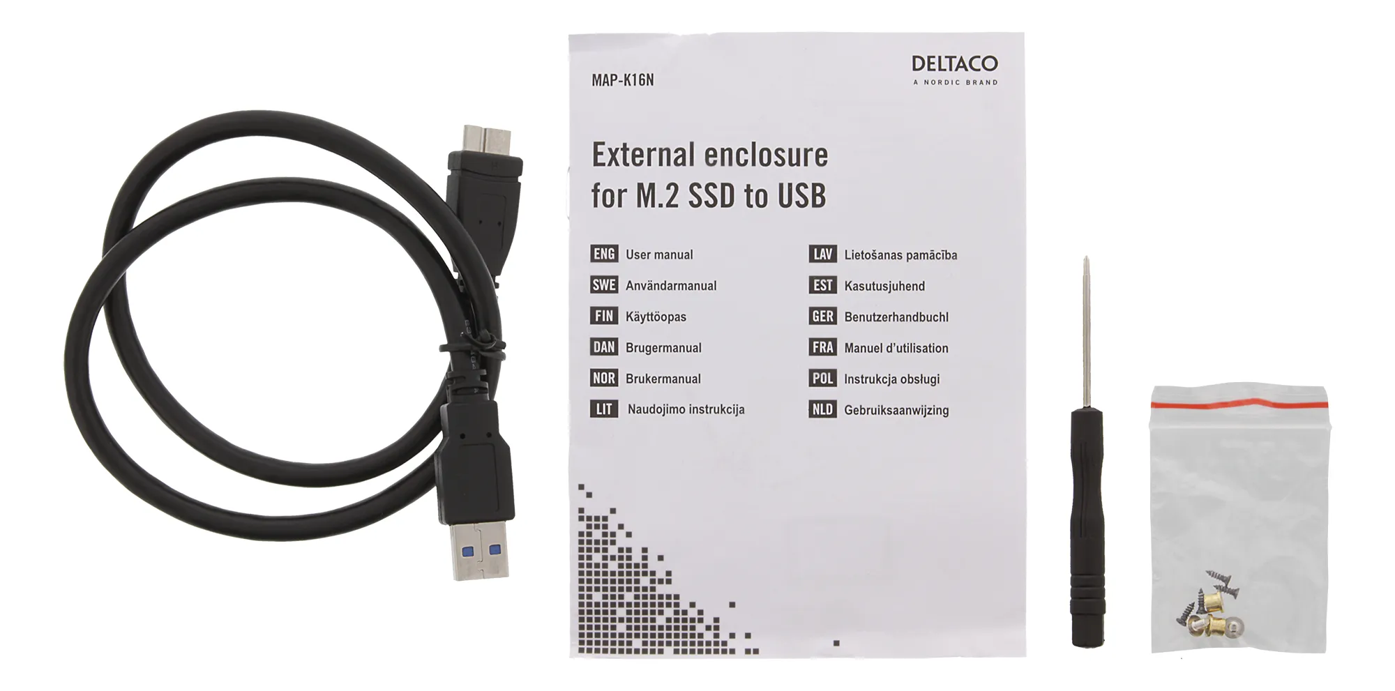 Externt M.2 kabinett, USB 3.0, 5 Gbps, Black