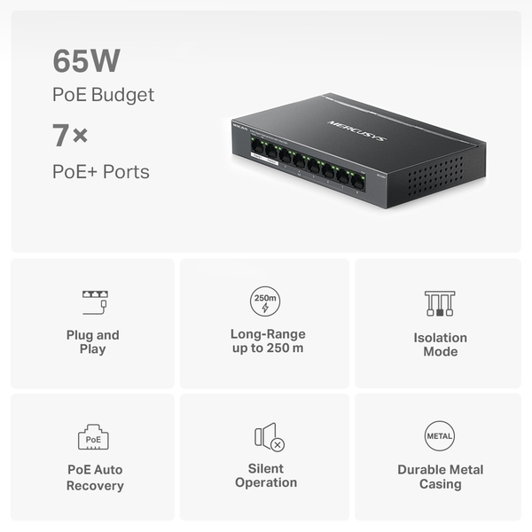 Mercusys MS108GP 8-Port Gigabit PoE+ - switch