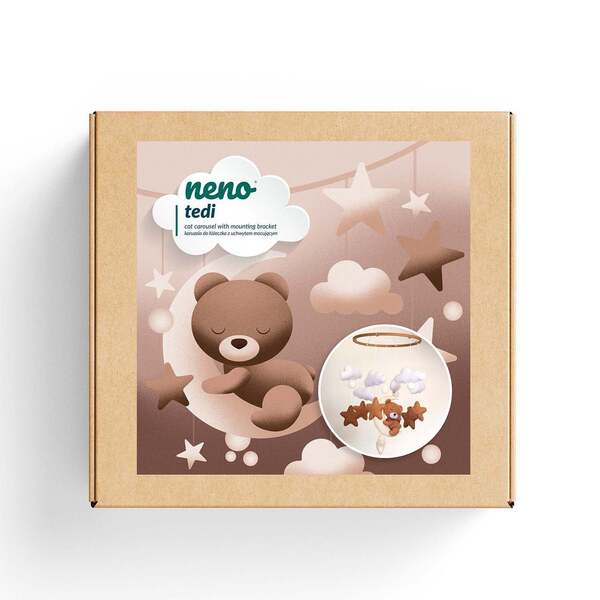 Neno Tedi Cot Carousel - White, Wood, Felt, Plastic