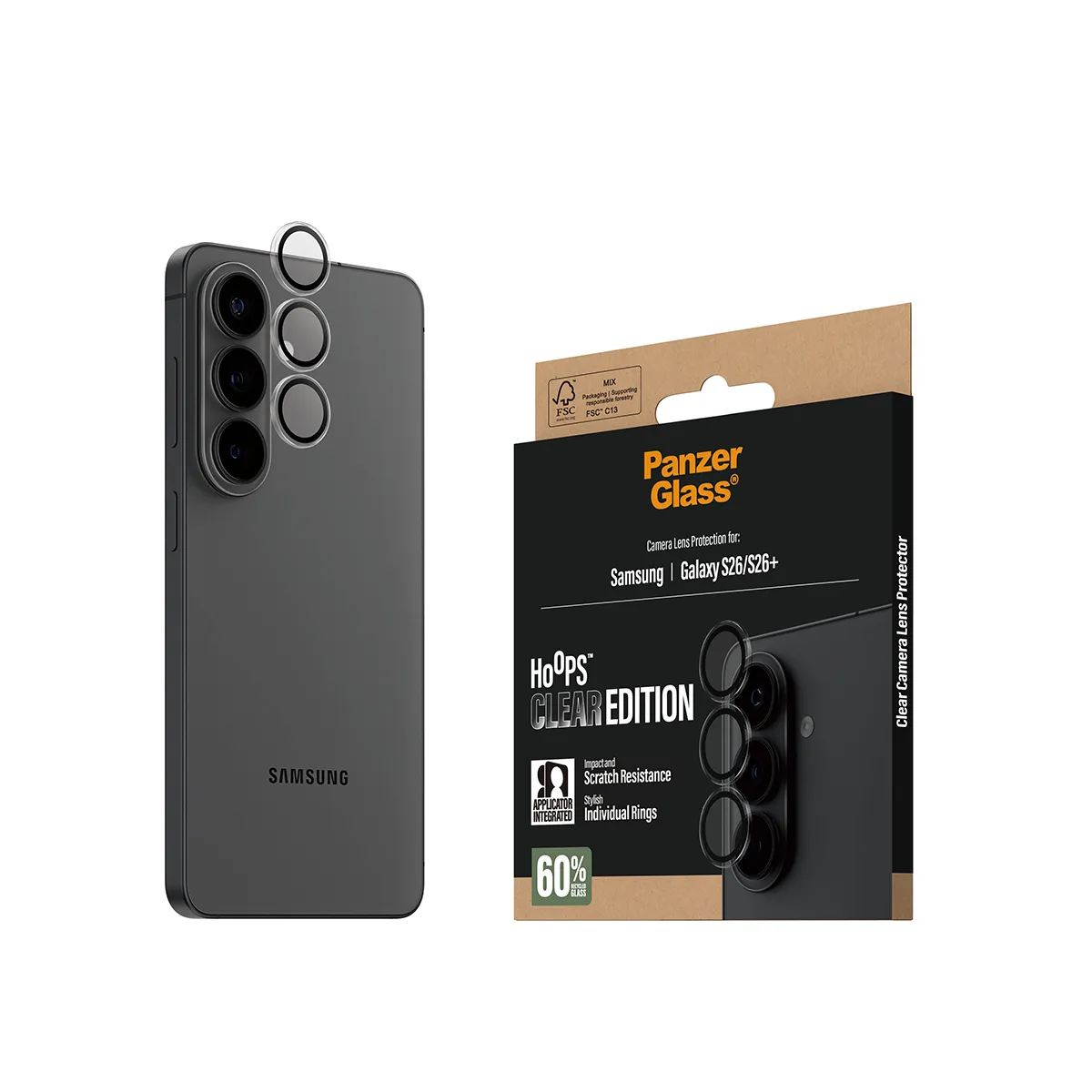 PanzerGlass Hoops Galaxy S26 / S26+ -kameran linssinsuoja