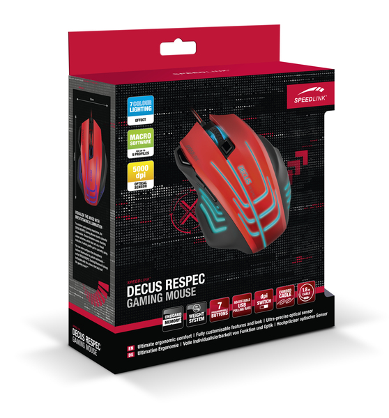 Speed Link DECUS RESPEC -pelihiiri, Musta/Punainen