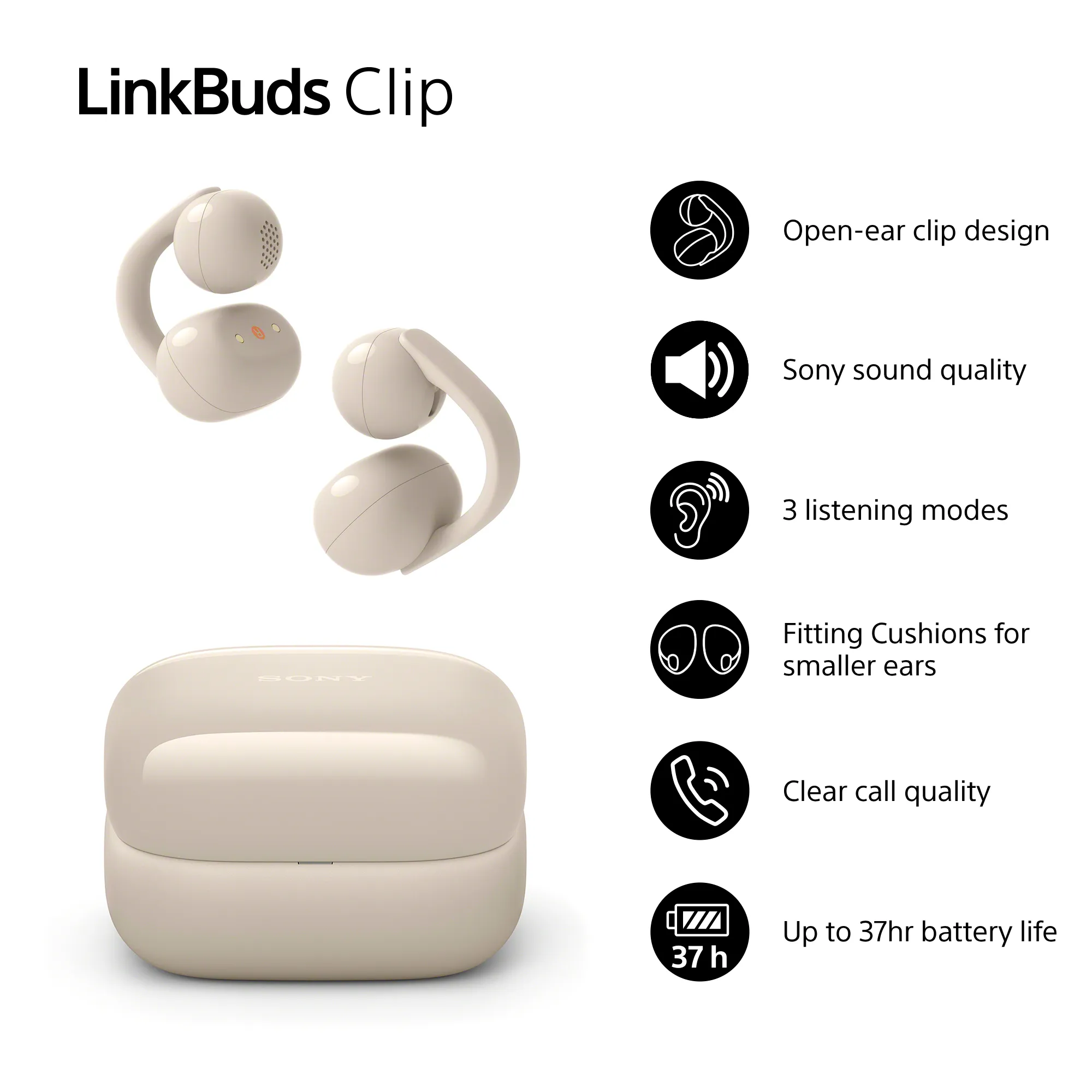 Sony LinkBuds Clip -langattomat nappikuulokkeet, beige