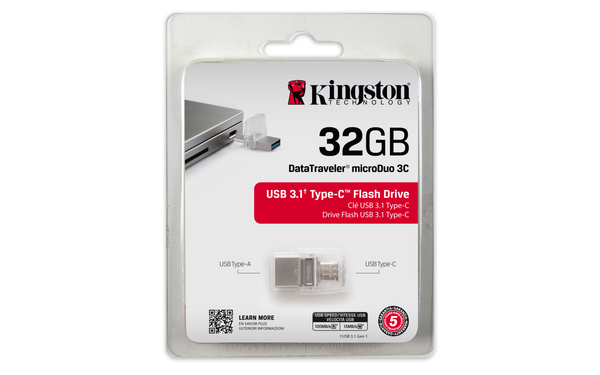 Kingston 32GB DataTraveler microDuo 3C USB-C/USB 3.0 - memory stick, Silver