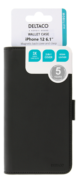 Deltaco 2-in-1 Wallet, iPhone 12 / 12 Pro - pl&aring;nboksfodral, Svart
