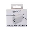 GEAR Charger 220V 1xUSB-C + 1xUSB-A PD/PPS 25W + 18W QC White