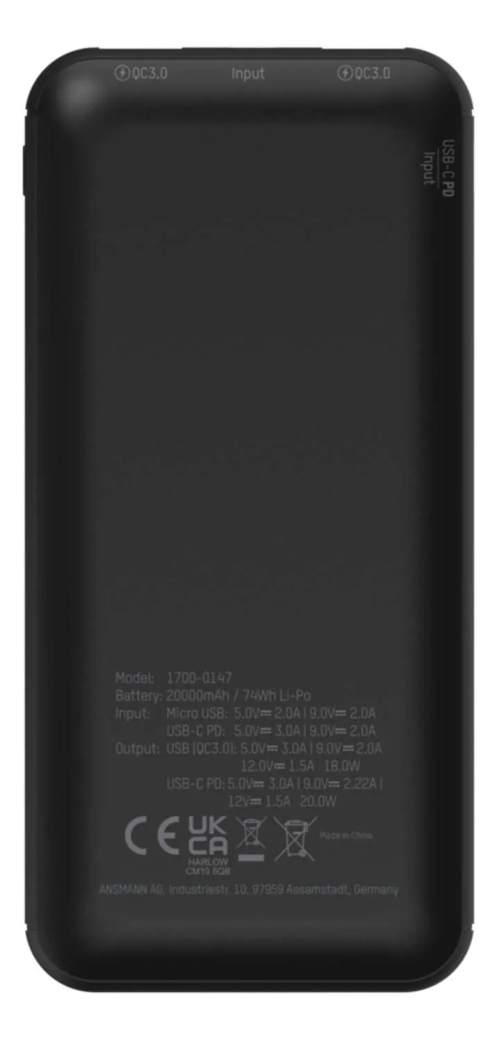 Ansmann PB320PD 20000 mAh, 20W - powerbank, Black