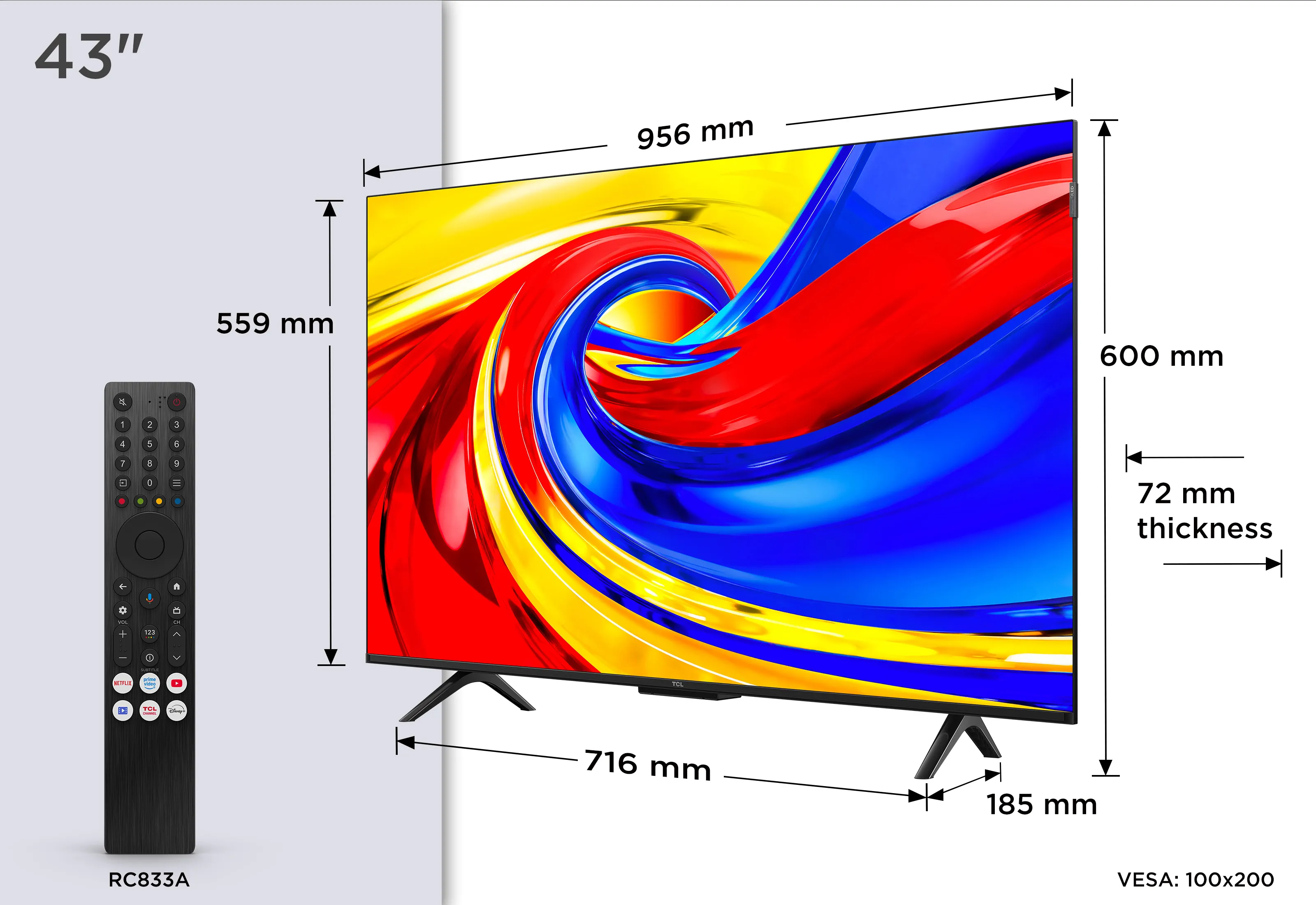 TCL 43P7L 43" 4K QLED Google TV, 60Hz, HDR10, HLG, Dolby Vision