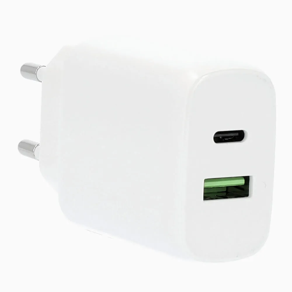 GEAR Laddare 220V 1xUSB-C + 1xUSB-A PD/PPS 25W + 18W QC Vit