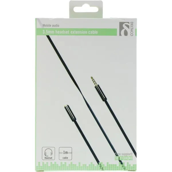 Deltaco 3.5mm – 3.5mm - audio cable, 4-pin, male/female, 1 m, Black