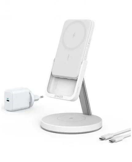 Anker PowerWave Mag-Go 2-in-1 Stand 5K, valkoinen