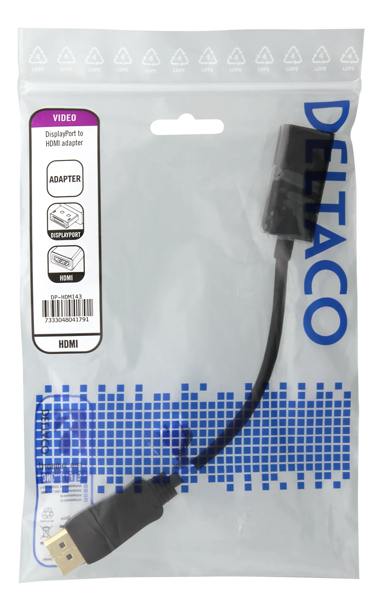 Deltaco  DisplayPort &ndash; HDMI -adapteri, Musta