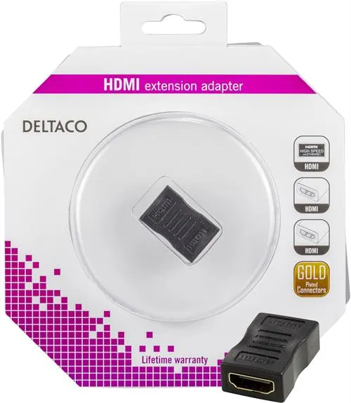 DELTACO HDMI-sovitin, 19-pin naaras - naaras, kullatut liittimet