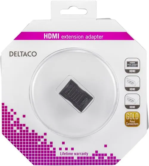 DELTACO HDMI-sovitin, 19-pin naaras - naaras, kullatut liittimet