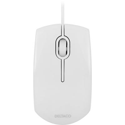 DELTACO optinen minihiiri,800 DPI, 1,5m, USB, valkoinen