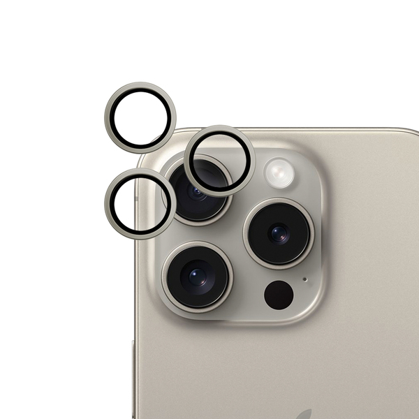 Epico Aluminium Lens, iPhone 15 Pro / 15 Pro Max -kameran linssinsuoja, Natural Titanium
