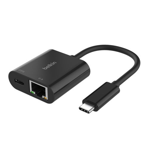 Belkin USB-C to Ethernet + Charge Adapter 100W - Network Adapter, Black