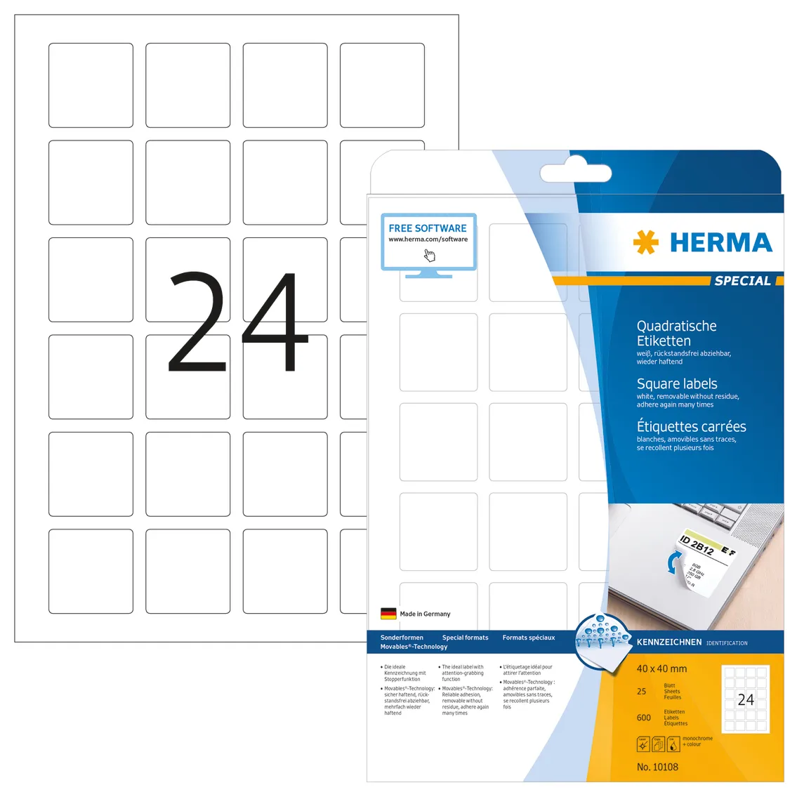 Herma label removable 40x40 (600)