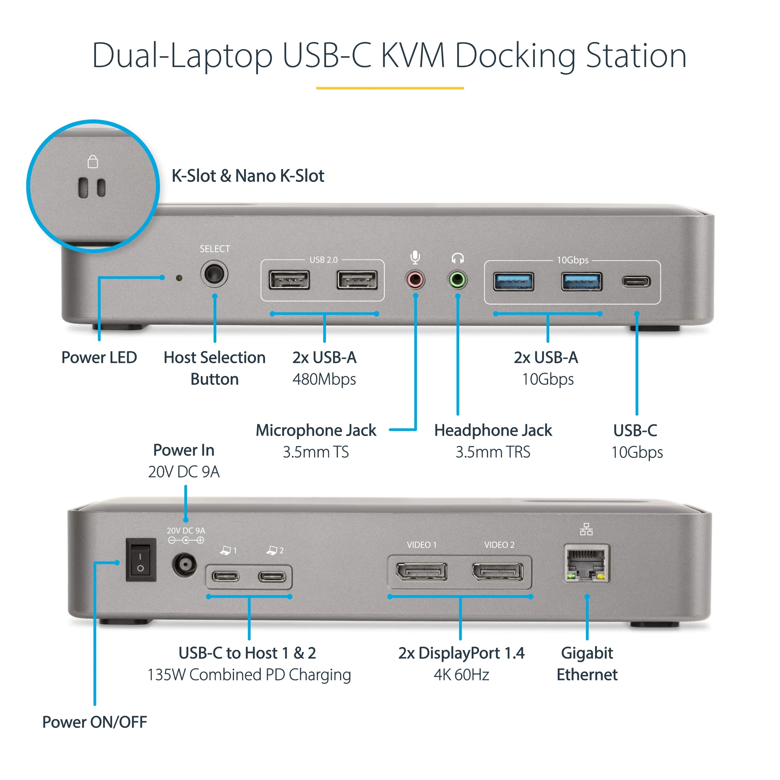 Startech USB-C KVM Dual 4K 60Hz -telakointiasema