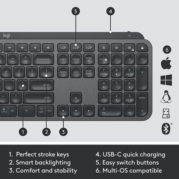 Logitech MX Keys Combo for Business Gen 2 Wireless Ergonomic Keyboard and Mouse, Graphite