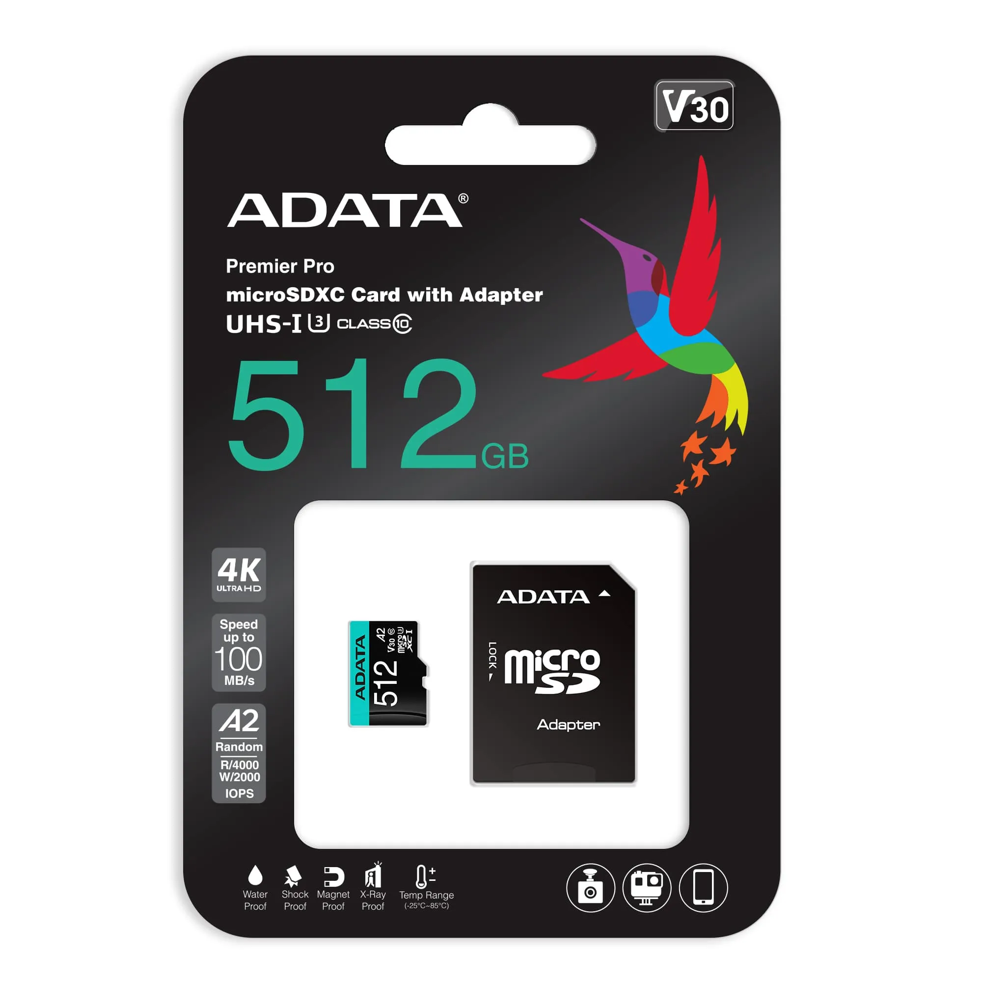 A-Data Premier Pro 512 GB MicroSDXC - minneskort + SD adapter