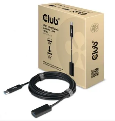 Club 3D 3.2 Gen2 USB-A, aktiivinen, uros-naaras -jatkokaapeli, Musta, 5m