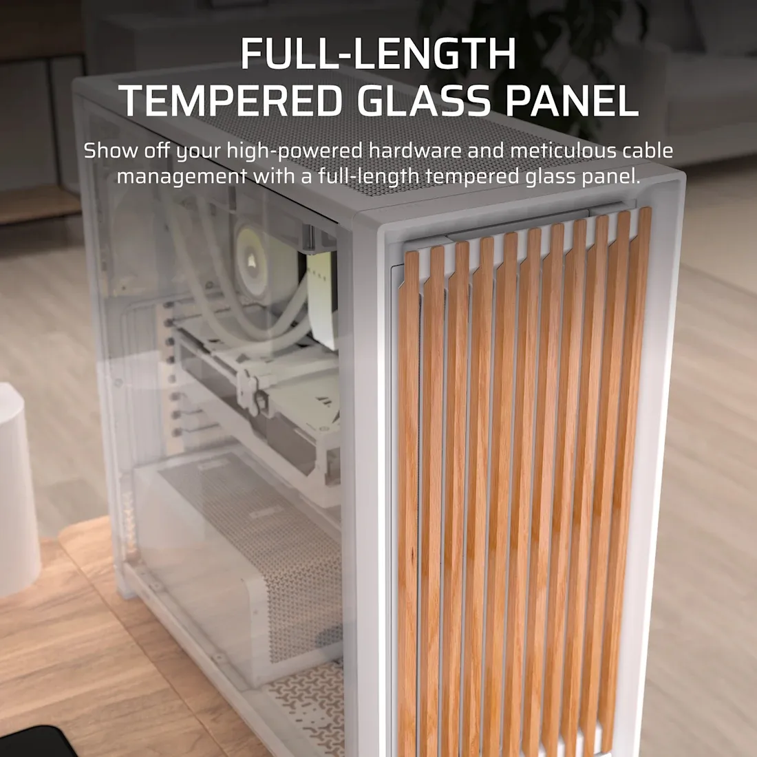 CORSAIR FRAME 5000D Wood RS Midi-Tower Case with window and RGB lighting, White, Walnut