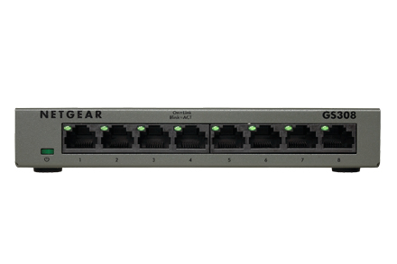 NETGEAR GS308 - Kytkin - hallitsematon - 8 x 10/100/1000 - ty&ouml;p&ouml;yt&auml;