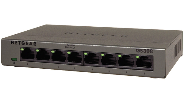 NETGEAR GS308 - Kytkin - hallitsematon - 8 x 10/100/1000 - ty&ouml;p&ouml;yt&auml;