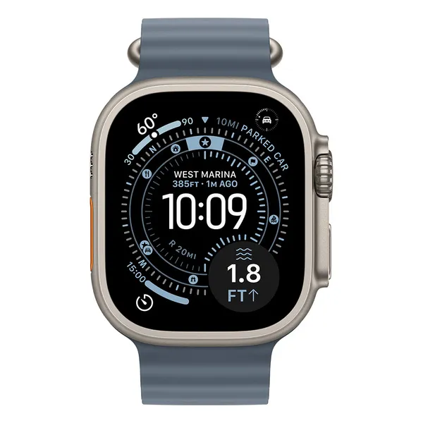 Apple Watch Ultra 3 49mm luonnonvaalea titaanikuori ja ankkurinsininen Ocean-ranneke
