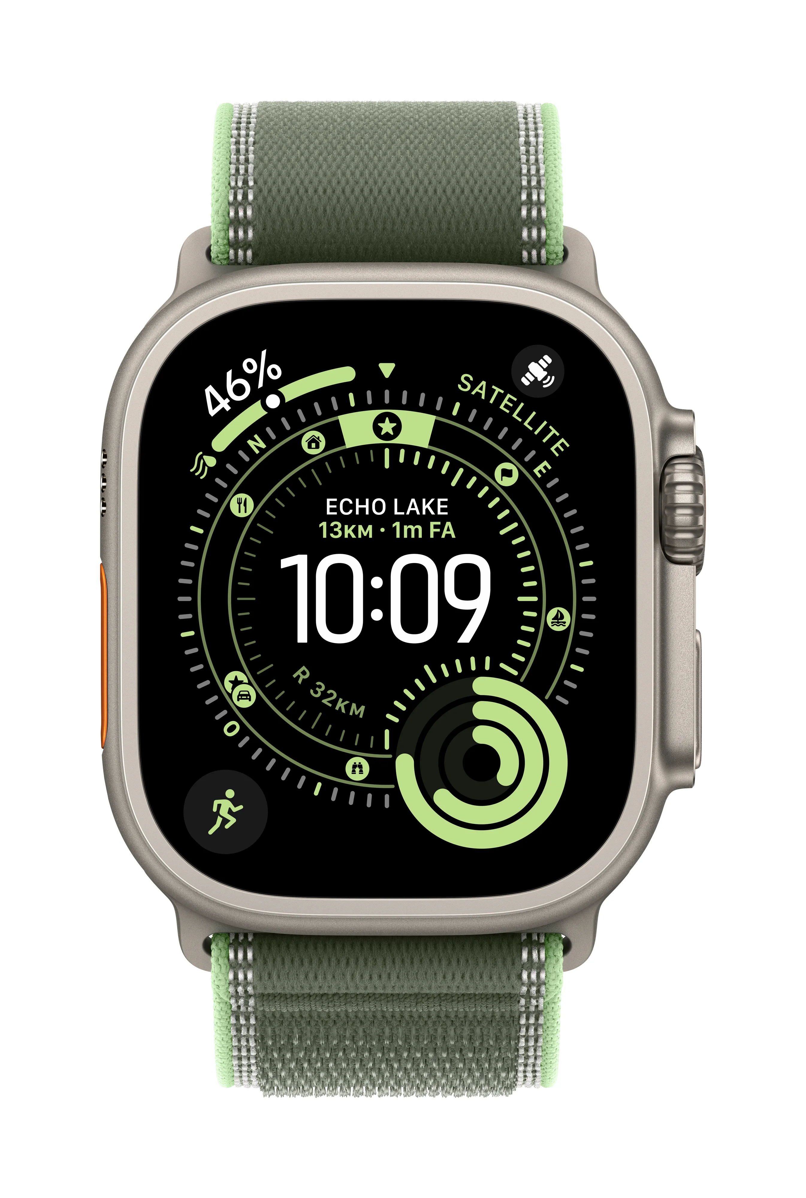 Apple Watch 49 mm Trail Loop, Green/Neon, S/M, Black Titanium Finish