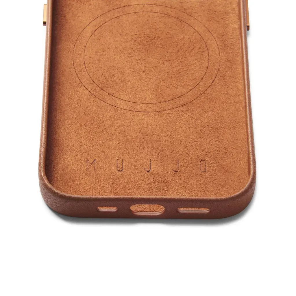 Mujjo Full Leather Case, iPhone 14, MagSafe - fodral, Brun