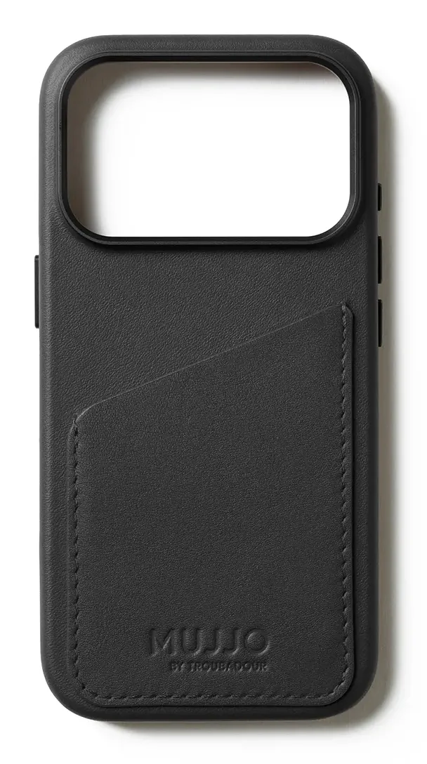MUJJO Velore Leather MagSafe, iPhone 17 Pro -lompakkokotelo, musta