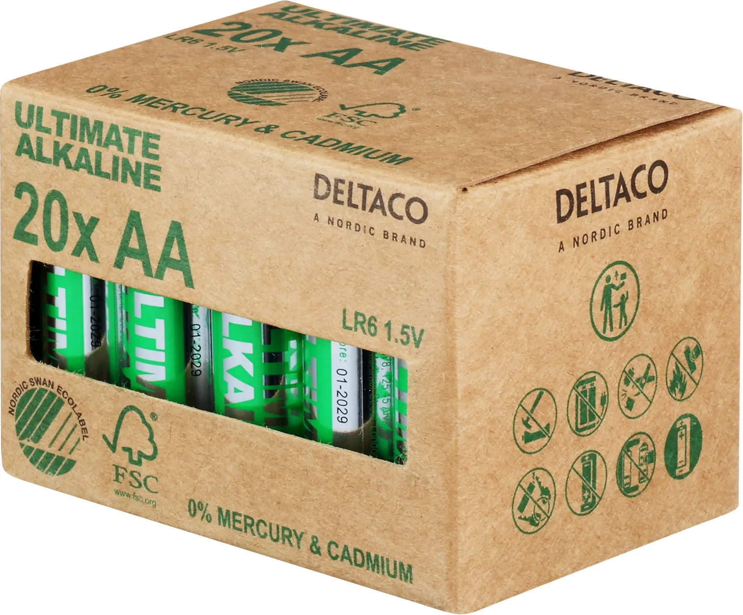 DELTACO Ultimate Alkaline batteries, LR6/AA size, 20-pack