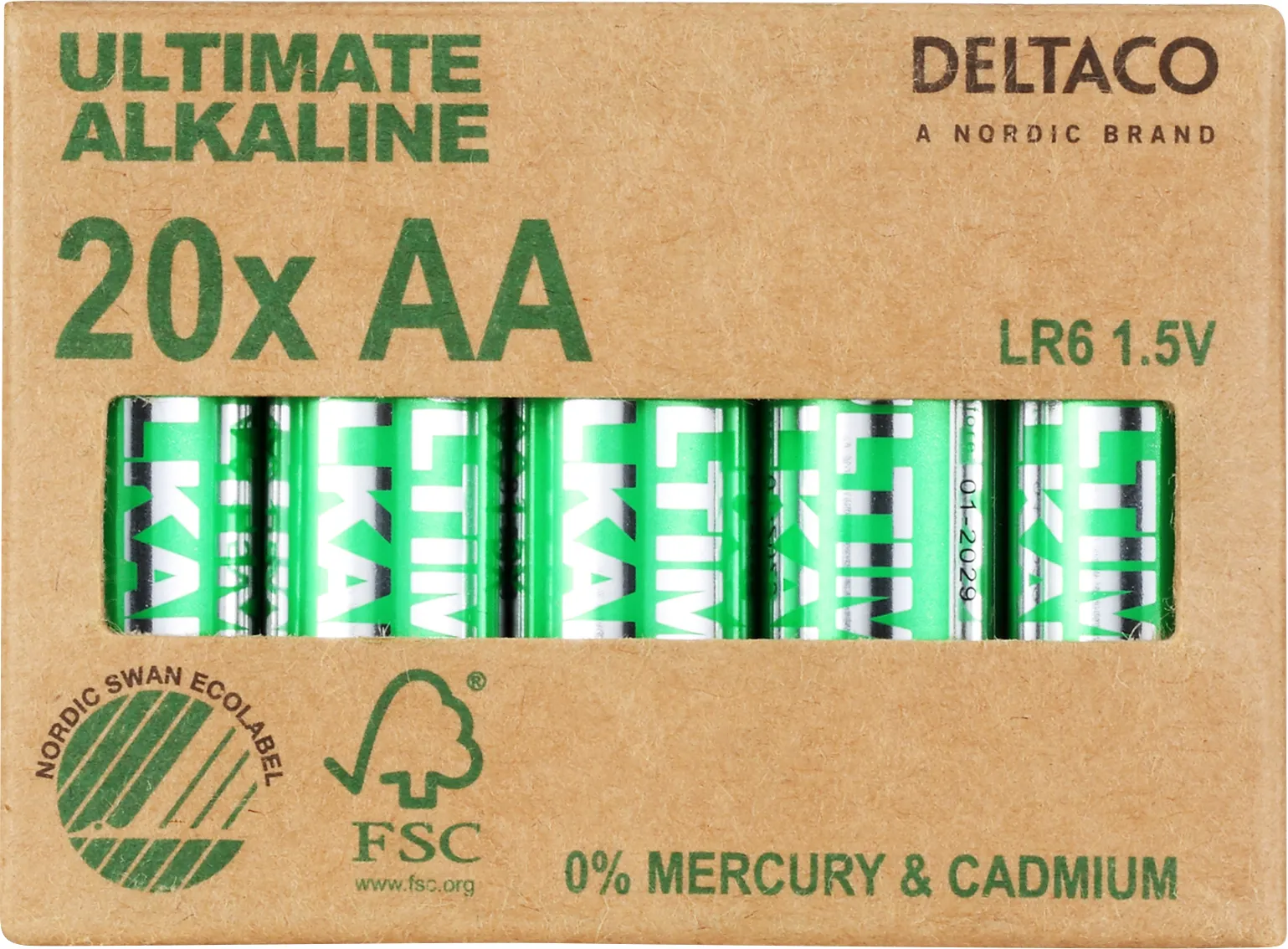 DELTACO Ultimate Alkaline -paristot, LR6/AA koko, 20-pack