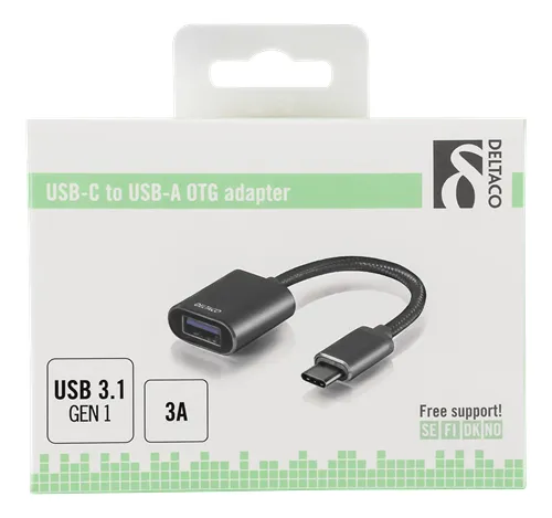 Deltaco USB C 3.1 Gen 1 to USB A Aluminium space grey Color box