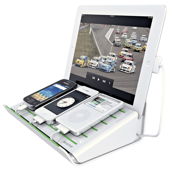 Leitz Multicharger - Latausteline - 4 l&auml;ht&ouml;liittimet (mini-USB Tyyppi A, Apple Dock, Micro-USB Type A) - valkoinen