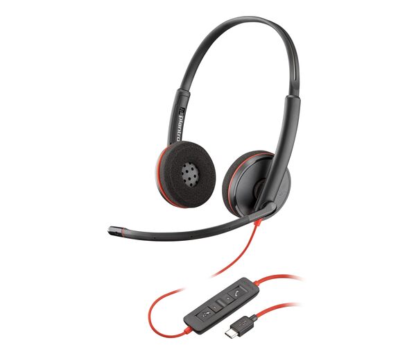 HP Poly Blackwire 3220 Headset with USB-C to USB-A adapter, Black