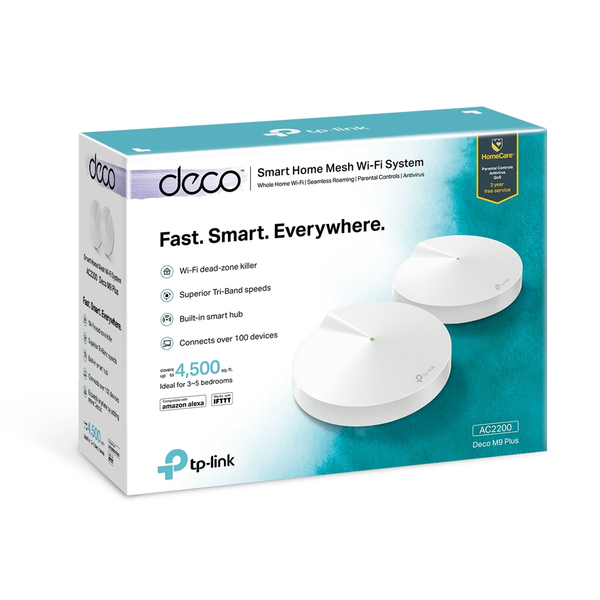 TP-Link Deco M9 Plus V2, AC2200, Dual-Band, Wi-Fi 5 -Mesh-j&auml;rjestelm&auml;, 2-pack