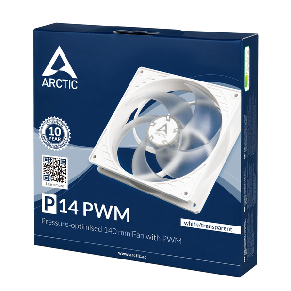 Arctic P14 Pwm Pressure-Optimised Fan With Pwm, 140 mm - chassi fläkt, vit